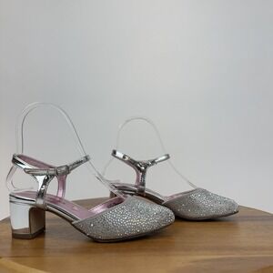 Big Kids‎ Girls Steve Madden Lauv Silver Rhinestones Heeled Pumps Size 2 Y GUC